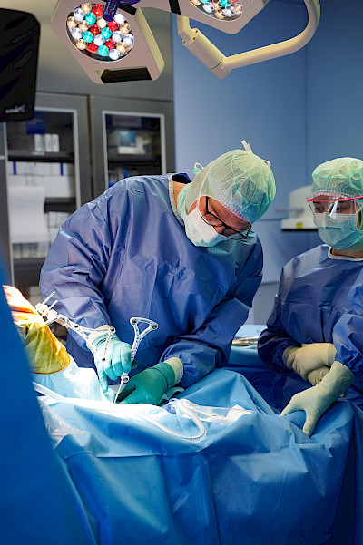 Robot-assisted implantation of an artificial knee joint at Rosenklinik.